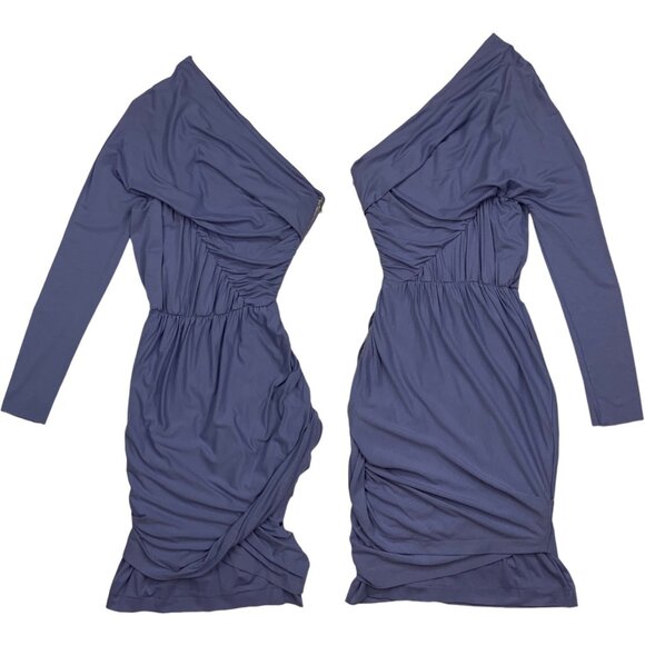Intermix Carven Dress 36 Blue One Shoulder Mini Bodycon Tiered Ruched Party - Picture 12 of 12
